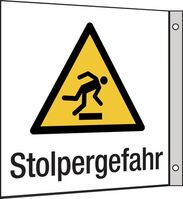 Fahnenschild - Warnung vor Hindernissen am Boden, Stolpergefahr, Gelb/Schwarz