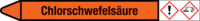 Rohrmarkierer mit Gefahrenpiktogramm - Chlorschwefelsäure, Orange, 2.6 x 25 cm