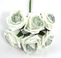 Artificial Colourfast Cottage Rose Bud Bunch - 21cm, Ivory with Sage