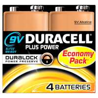 DURACELL - NOUVEAU PILES ALCALINES 9V PLUS, 6LR61, PAQUET DE 4