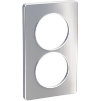 Odace Touch, plaque Aluminium brossé avec liseré Blanc 2 postes verticaux 57mm (S520814J)