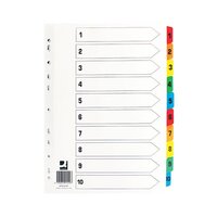 Q-Connect 1-10 Index Multi-punched Reinforced Board Multi-Colour Numbered Tabs A