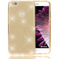 Huawei P10 Lite Handy Hülle von NALIA, Glitzer Silikon Cover Case Schutz Glitter Gold