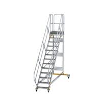Plattformtreppe 45° fahrbar Stufenbreite 600 mm, 13 Stufen, Aluminium geriffelt
