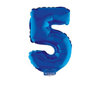 ballon chiffre "5" en aluminium avec bâton bleu 40cm