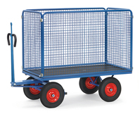 fetra® Handpritschenwagen, Ladefläche 2000 x 1000 mm, 4 Drahtgitterwände 1000 mm, Zugöse, Vollgummiräder