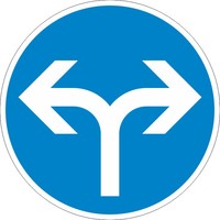 Verkehrszeichen VZ 214-30 Vorgeschriebene Fahrtrichtung rechts oder links, Ø 600, Rundform, RA 3