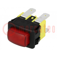 Switch: push-button; Pos: 2; DPST-NO; 16A/250VAC; OFF-ON; red; 230V