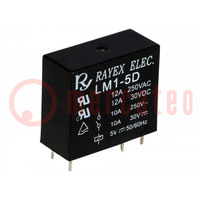 Relay: electromagnetic; SPDT; Ucoil: 5VDC; Icontacts max: 12A; LM1