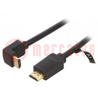 Kábel; HDMI 2.0; HDMI dugó,HDMI dugó 90°; PVC; 1,5m; fekete; 30AWG