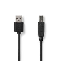 CÂBLE USB | USB 2.0 | USB-A MÂLE | USB-B MÂLE | 480 MBPS | PLAQUÉ NICKEL | 2.00 M | ROND | PVC | NOIR | LABEL NEDIS