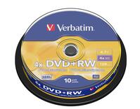 VERBATIM DVD+RW, 4.7GB, 4X, 10 PACK SPINDLE, SUPERFICIE MATT SILVER