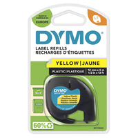 DYMO Oryginalne etykiety plastikowe LetraTag | Rolka 12 mm x 4 m | Czarny nadruk na żółtym tle | do etykieciarek LetraTag