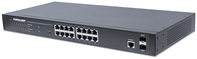 Intellinet 16-Port Gigabit Ethernet PoE+ Web-Managed Switch mit 2 SFP-Ports, IEEE 802.3at/af Power over Ethernet (PoE+/PoE)-konform, 220 W, Endspan, PDM-Funktion, 19" Rackmount