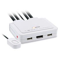 InLine KVM Switch, 2-port, USB-C+DP to DisplayPort, 4K, audio, integr. cable