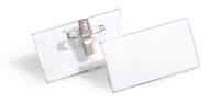 Durable Acrylic Clip & Pin Name Tag Badge Holders + Inserts | 25 Pack | 40x76mm