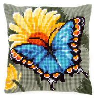 Cross Stitch Kit: Cushion: Butterfly & Yellow Flower