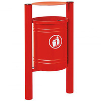 Santiago Hooded Litter Bin - 40 Litres - (208231) Stainless Steel Top Caps - RAL 3020 - Traffic Red