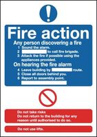 Safety Sign Fire Action Standard A5 PVC (Can fill in site specific information)