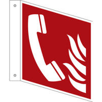 Brandmeldezeichen Fahnenschild "Brandmeldetelefon" [F006], Kunststoff, 150 x 150 x 1 mm, langnachleuchtend, 55 / 8 mcd, LimarLite®, ASR A1.3 / ISO 7010, doppelseitig bedruckt