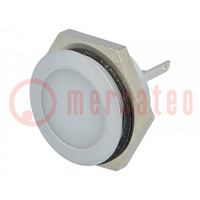 Contrôle: LED; plate; blanc; 12÷14VDC; Ø22mm; IP67; métal; ØLED: 20mm