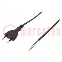 Cable; 2x0.5mm2; CEE 7/16 (C) plug,wires; PVC; 2m; black; 2.5A