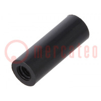 Spacer sleeve; cylindrical; polyamide; M3; L: 16mm; Øout: 6mm; black