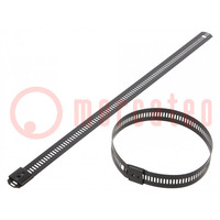 Brida; L: 225mm; W: 12mm; acero inoxidable AISI 304; 1112N; negro