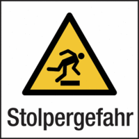 Aufkleber - Warnung vor Hindernissen am Boden, Stolpergefahr, Gelb/Schwarz