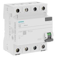 SIEMENS INTERRUPTEUR DIFFÉRENTIEL TÉTRAPOLAIRE 63A 30MA TYPE AC 4 MODULES 400V SIE026369