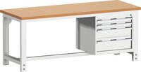 Produktbild - cubio Werkbank mit Hängeschrank, 4 Schubladen, Rotbuche, höhenverstellbar
