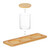 Relaxdays Wattestäbchenbehälter mit Tablett, 3 Becher m. Deckel, Kosmetik Organizer Kunststoff/Bambus, transparent/natur