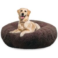 BLUZELLE Dog Bed for Large Sized Dogs, 47" Donut Dog Bed Washable, Round Dog Pillow Fluffy Plush, Calming Pet Bed Removable Mattress Soft Pad Comfort No-Skid Bottom Coffee