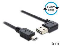 Anschlusskabel USB 2.0 EASY Stecker A an mini Stecker, gewinkelt, schwarz, 5m, Delock® [83381]