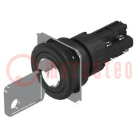 Switch: rotary with key; 22mm; Stabl.pos: 1; NC x2 + NO x2; flat