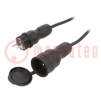 Extension lead; 3x2.5mm2; Sockets: 1; rubber; black; 15m; 16A