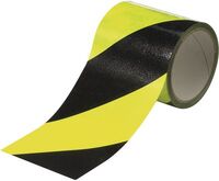 Warnband - Gelb/Schwarz, 10 cm x 66 m, PVC-Folie, Für innen, Schraffiert