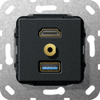 GIRA 4847208 wandcontactdoos HDMI + USB A + 3.5mm Zwart