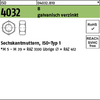 ISO 4032 8 M 20 galv. verzinkt gal Zn VE=K