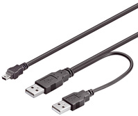 Y-Kabel USB 2.0 2x Stecker A an Stecker Mini B 5-pin, schwarz, 0,6m, Good Connections®