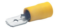 Flachstecker, 6,3 x 0,8 mm, L 22 mm, isoliert, gerade, gelb, 4,0-6,0 mm², AWG 12