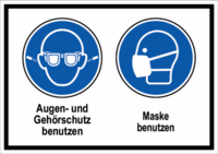 Sicherheitszeichen-Schild - Augen- und Gehörschutz benutzen/Maske benutzen