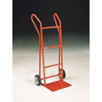 Flat toe plate sack trucks - With curved crossbars, on solid rubber tyred wheels