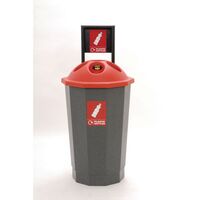 Colour coded recycling bins, red plastic bottle bank