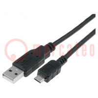 Cable; USB 2.0; USB A plug,USB B micro plug; 0.8m; black; PVC