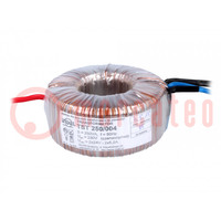 Transformer: toroidal; 250VA; 230VAC; 24V; 24V; 5.2A; 5.2A; Ø: 130mm