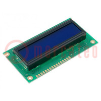 Display: LCD; alfanumerico; STN Negative; 16x2; azzurro; LED