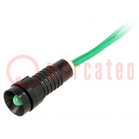 Controlelampje: LED; hol; groen; 230VAC; Ø11mm; IP40; draden 300mm