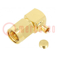 Plug; SMA; male; angled 90°; 50Ω; soldering; for cable; PTFE
