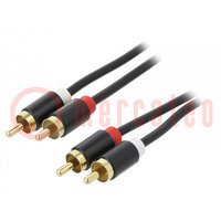 Cable; RCA plug x2,both sides; 1.5m; Plating: gold-plated; black